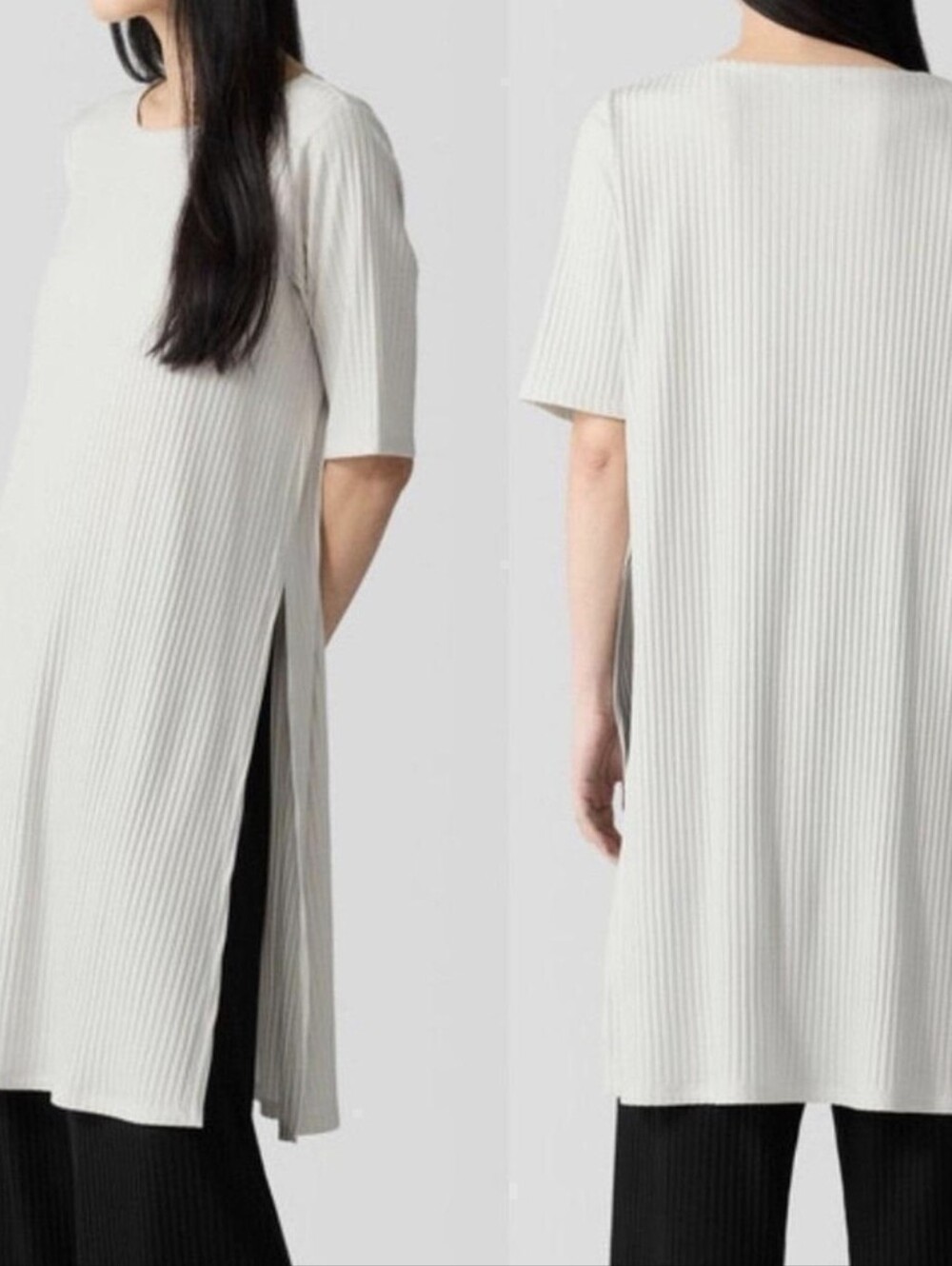 Eileen Fisher Womens Tunic Top Dress Ribbed Neutral Quiet Luxury Old Money 1X